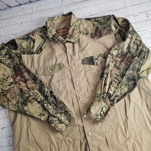 Forge Workwear Mens Camo Sleeve Tan Western Snap Button Long Sleeve Shirt 2XLT‎